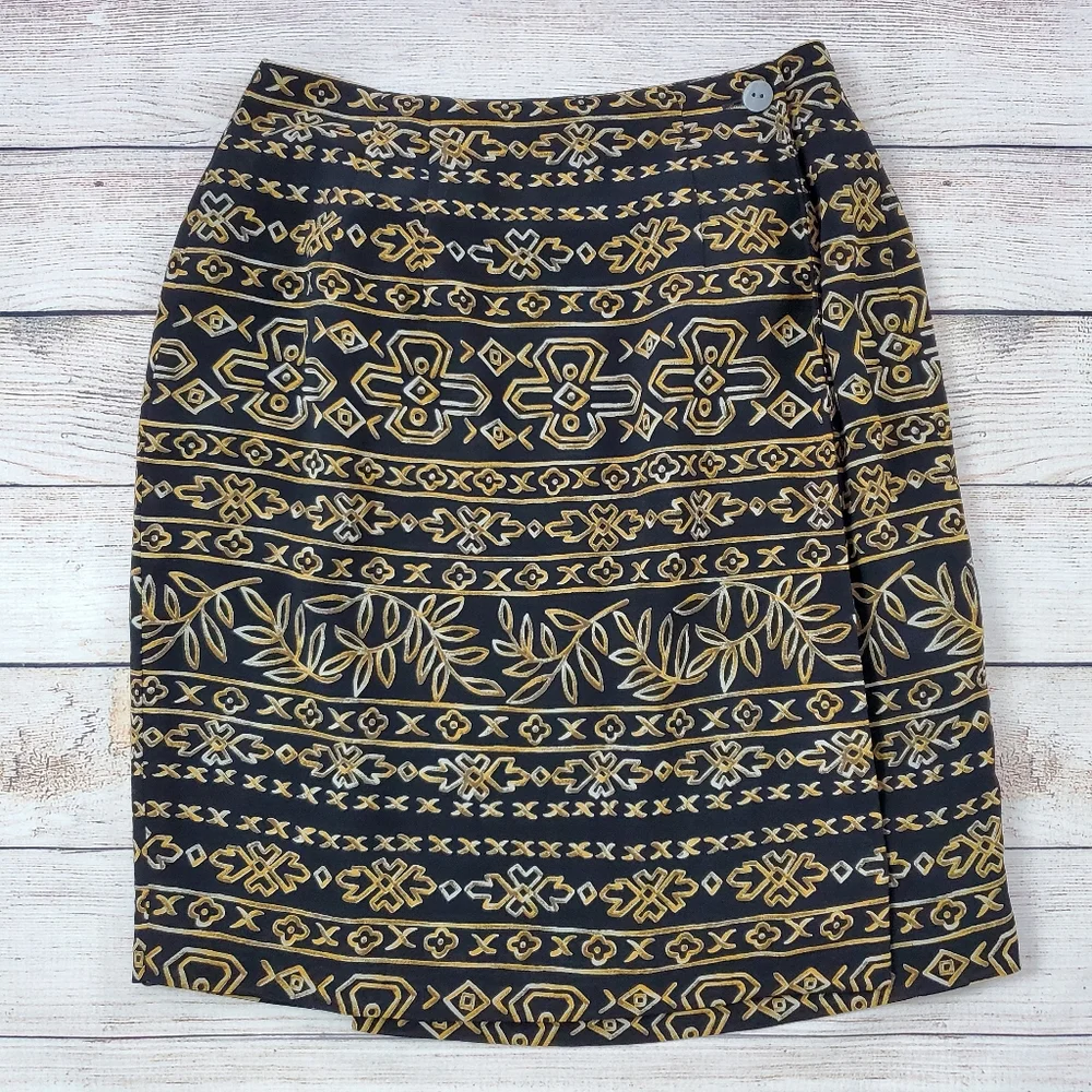 Charter Club wrap skirt 2 petite black and gold